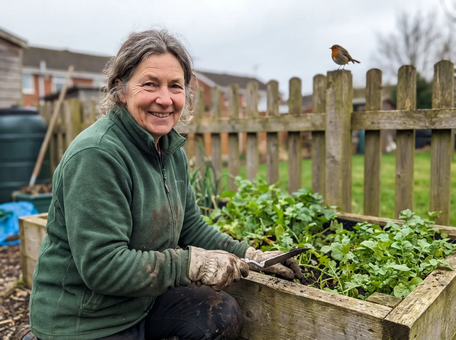 Margaret working in her vegetable garden