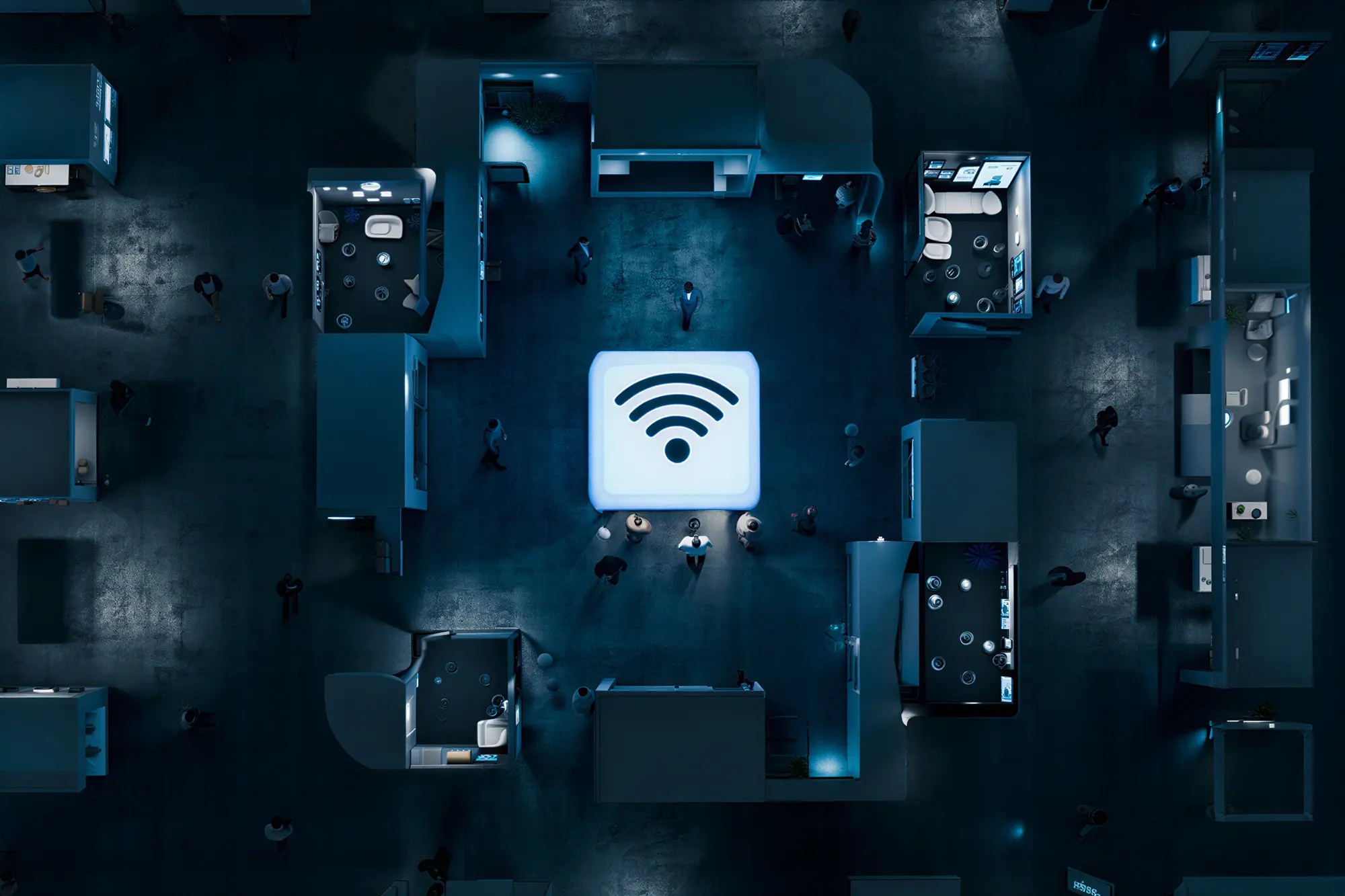 MR·NET bonding gateway router deployed live at a trade show booth, demonstrating cellular internet connectivity