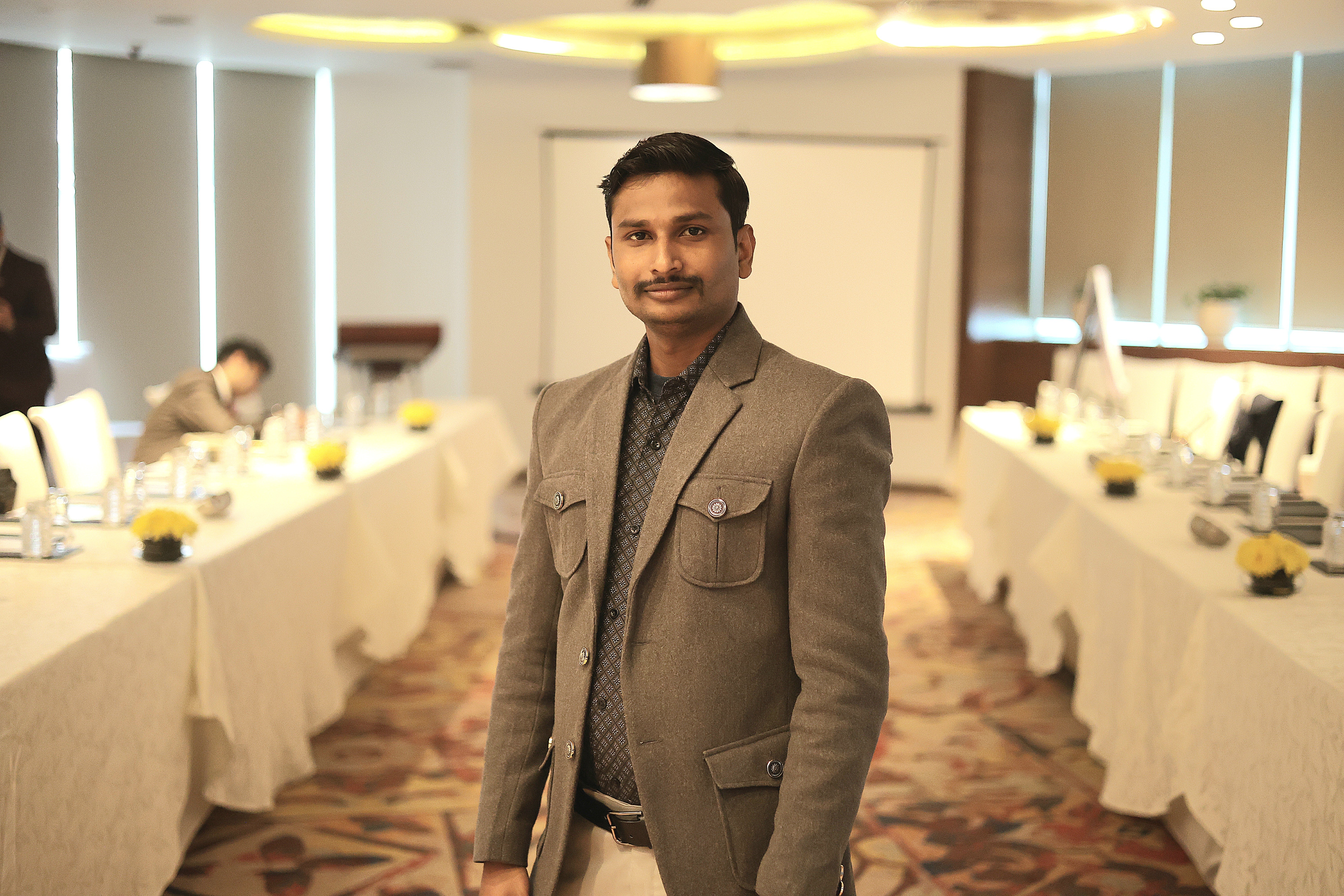 man wearing white V-neck shirt