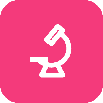 Microscope icon on pink background for science research apps.