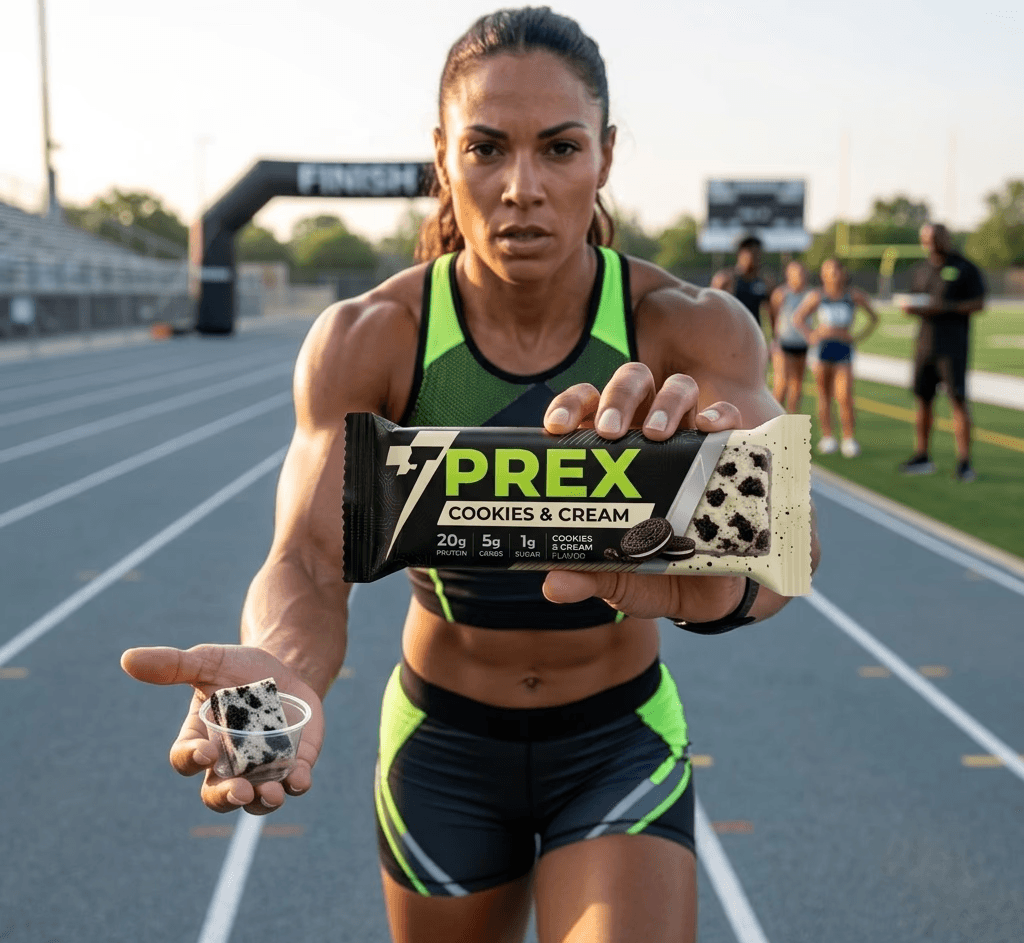 Protein Snack Bar - Peanut Butter Chocolate shown by athlete