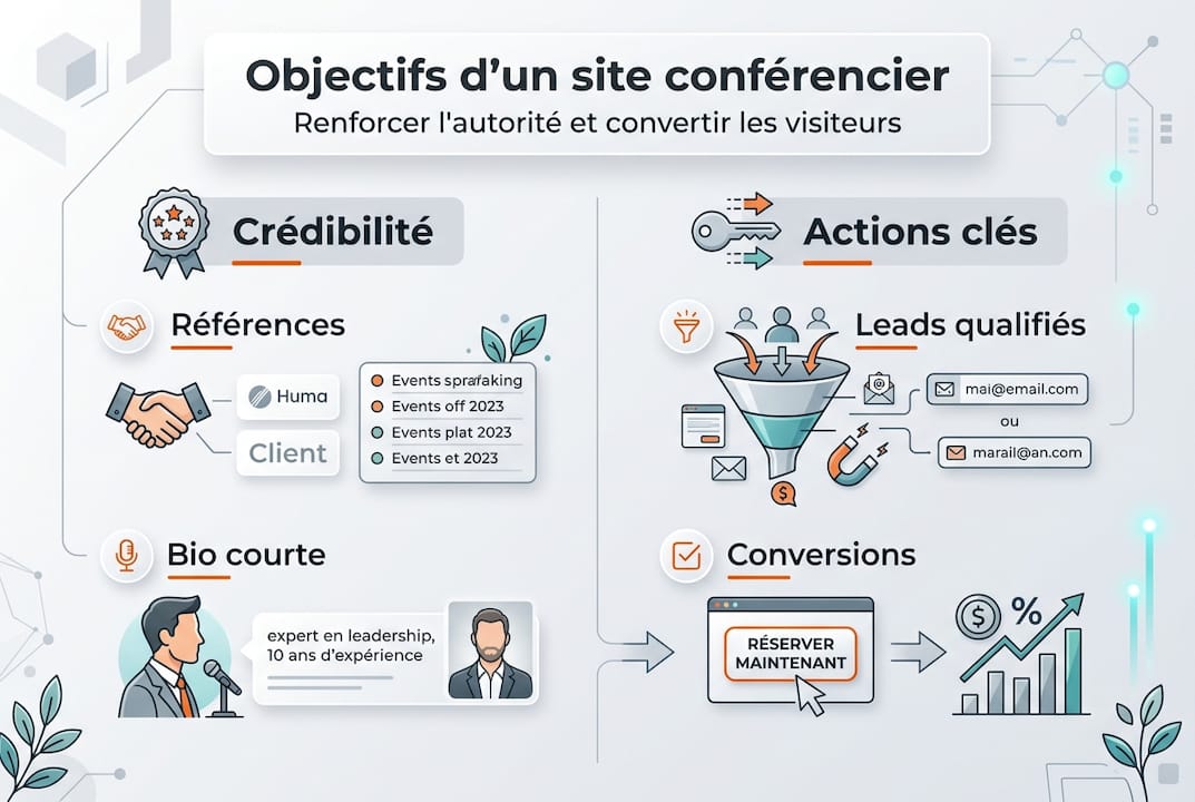 Infographie : les objectifs clés d’un site web pour conférencier
