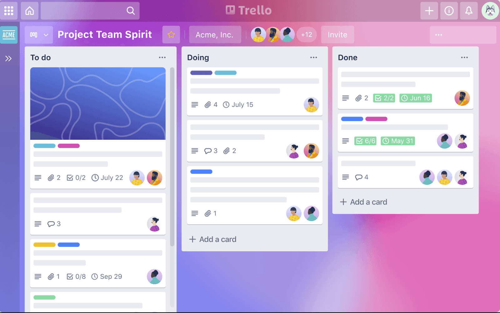 Trello task management tool interface