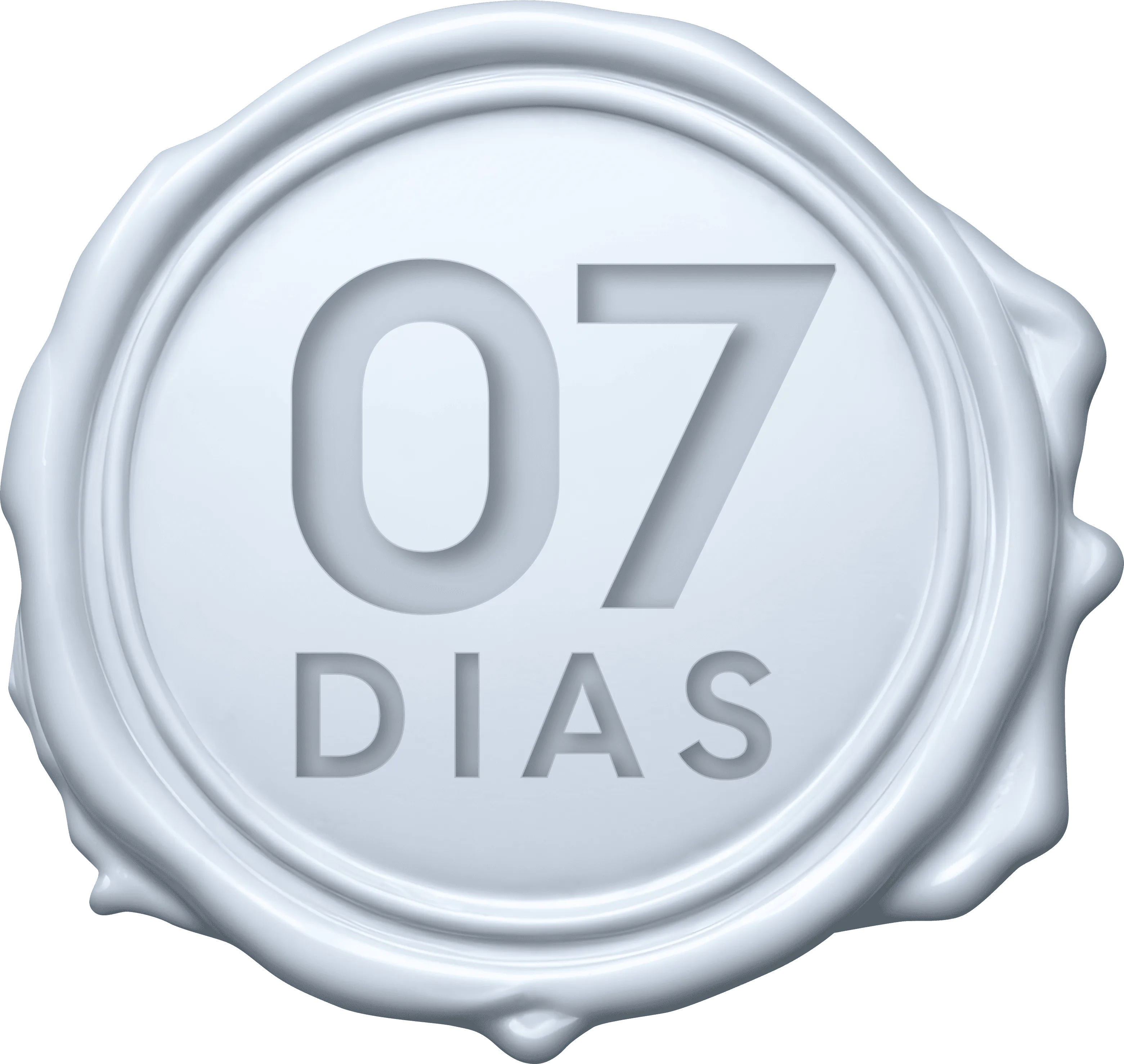 Selo metálico prateado com a inscrição “07 DIAS”