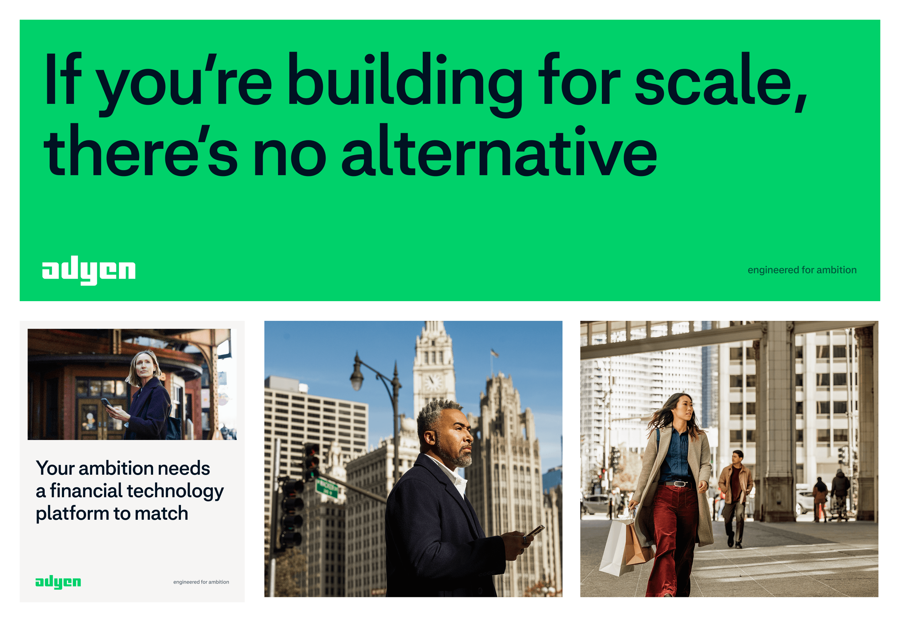 INSPIRE — This used the hero video or campaign header. Using photography showing real people and real impact. Using big type and sharp copy, leading with the outcome.