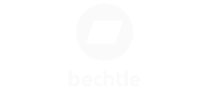 Bechtle logo: white text and parallelogram in a circle on green.