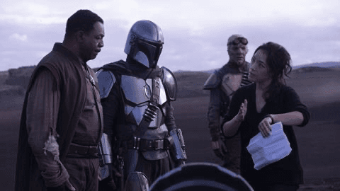 Behind the scenes on the Mandalorian set.