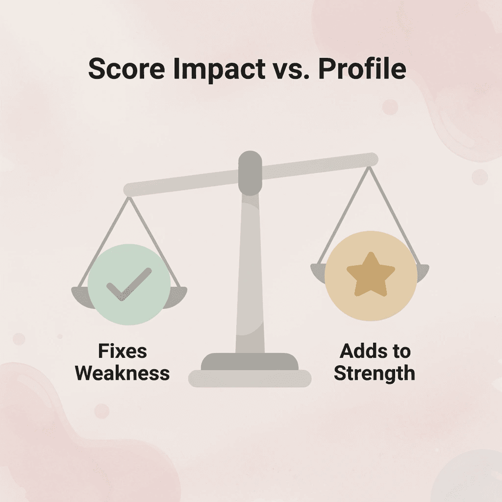 Balance scale comparing fixing a weakness versus adding to an already strong profile