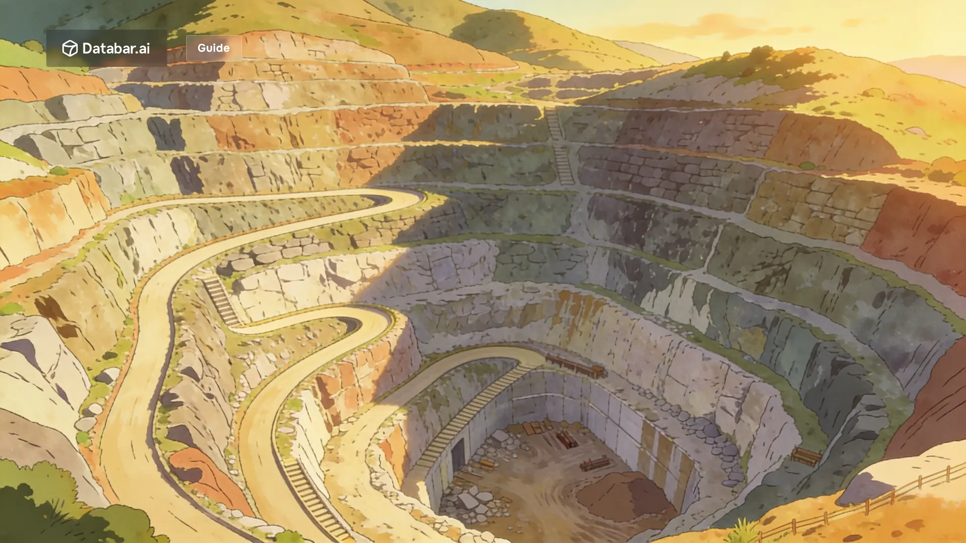 Account-based enrichment, illustrated as a stepped quarry cut deep into a hillside, each level exposing a different band of stone