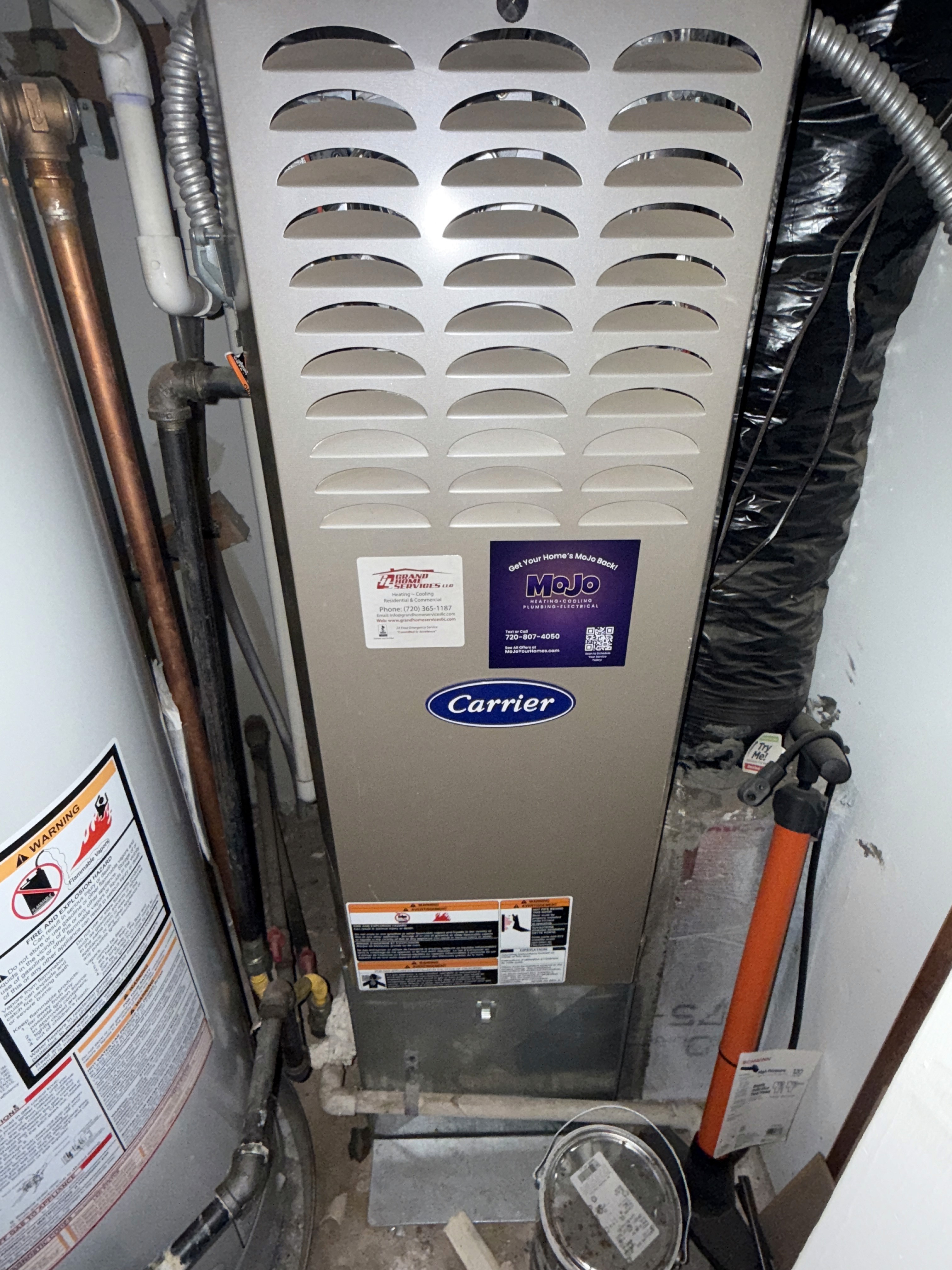 The image shows a Carrier gas furnace