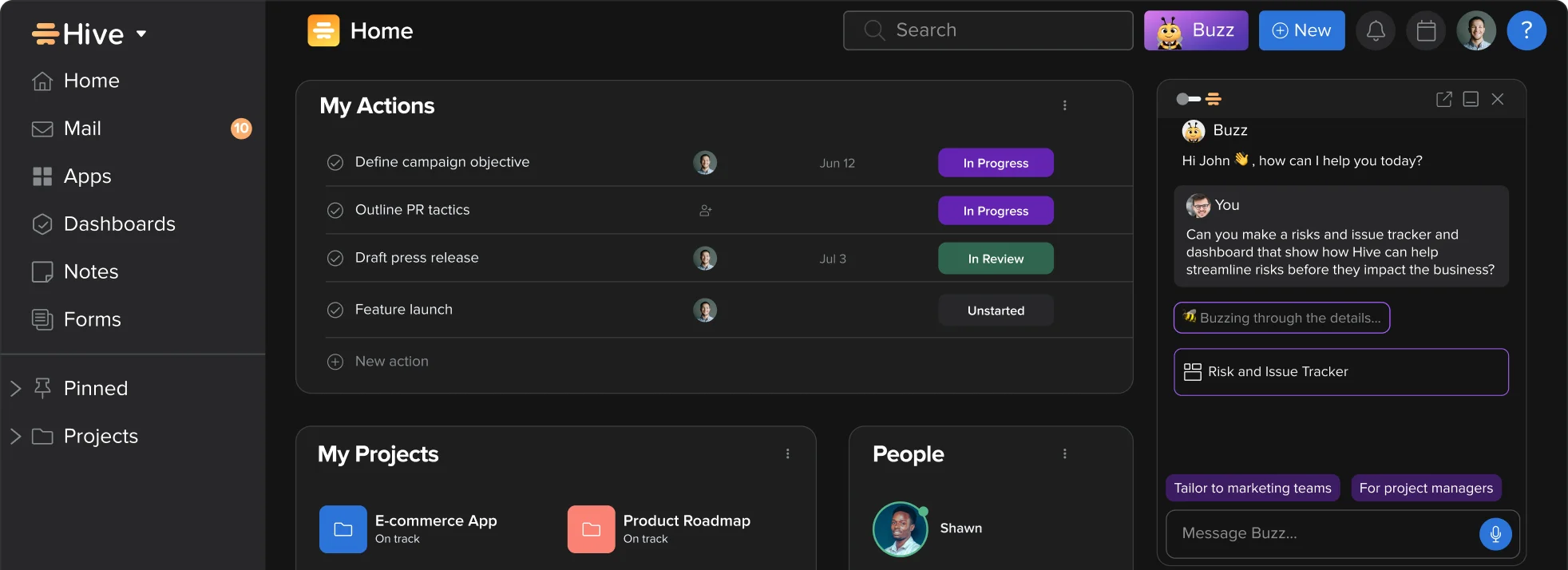 Hive AI project management dashboard