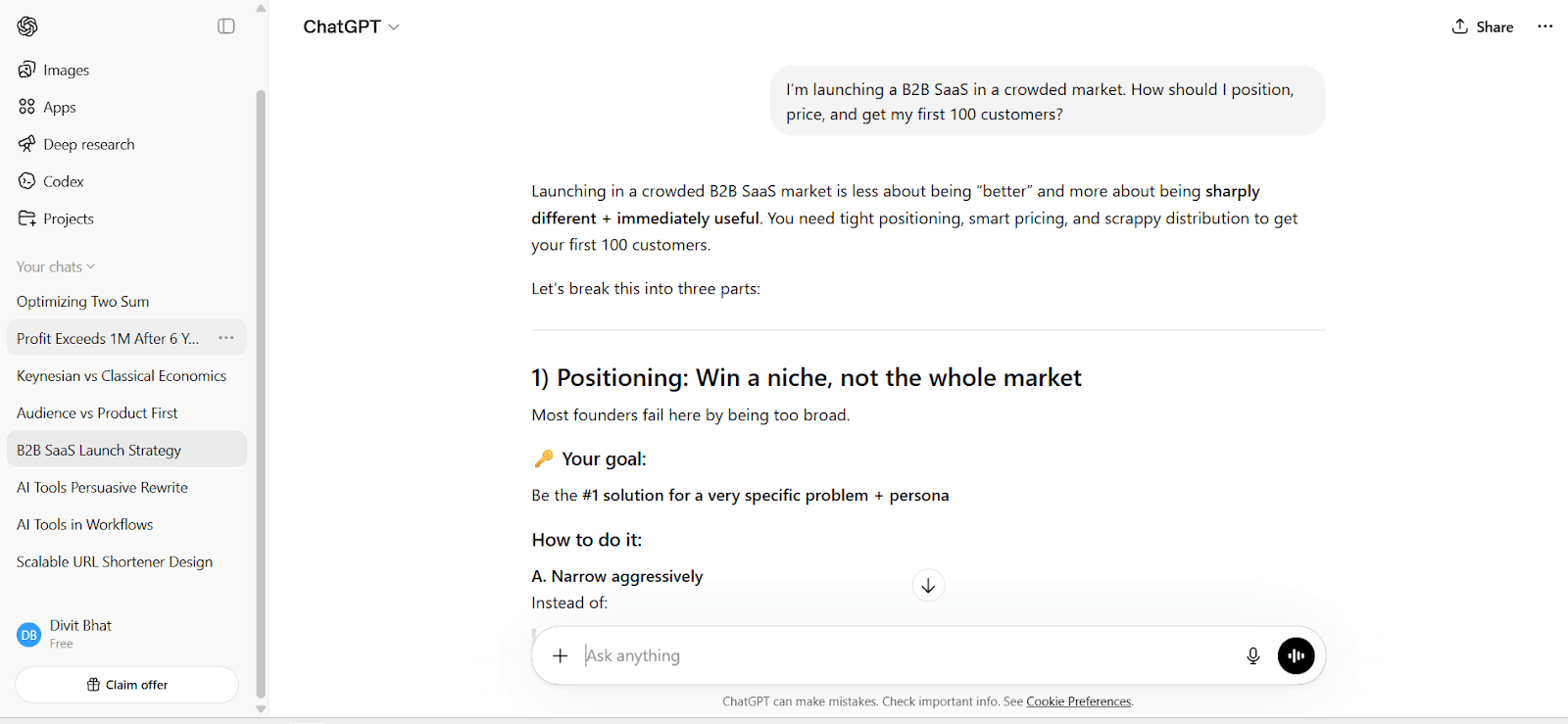 ChatGPT Output for Building and positioning a product in a competitive market