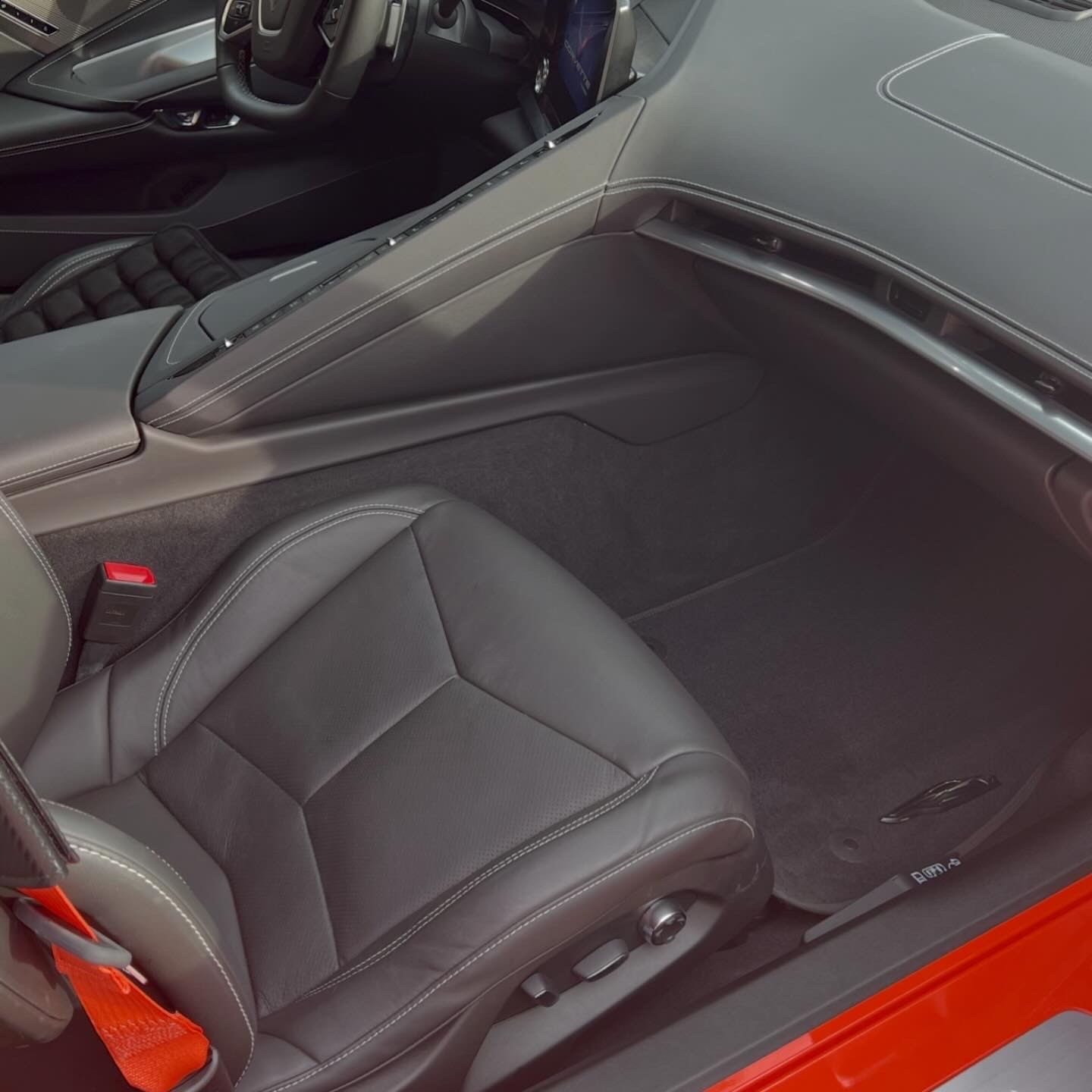 Interior detail on a orange corvette