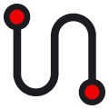 Icon representing self-service. A curved path between two start and end points