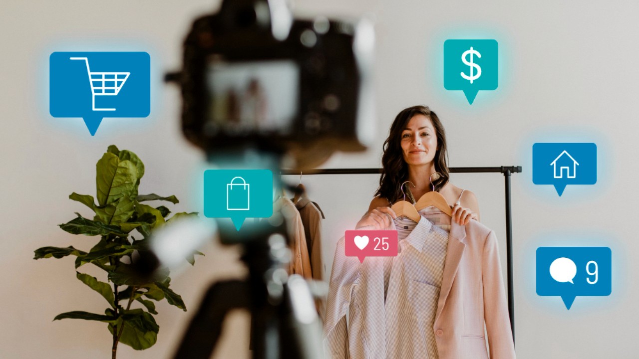 Woman live streaming for online shopping campaign