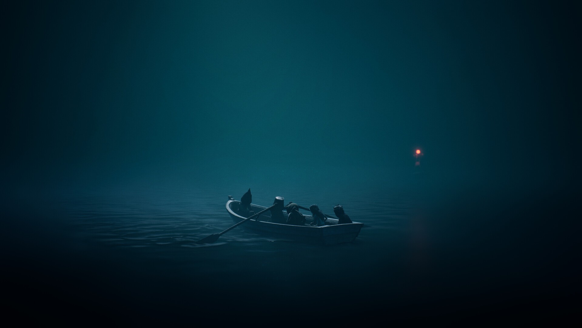 Reanimal gameplay PC barque dans le brouillard ambiance horrifique océan sombre phare lumineux au loin exploration coopérative survival horror