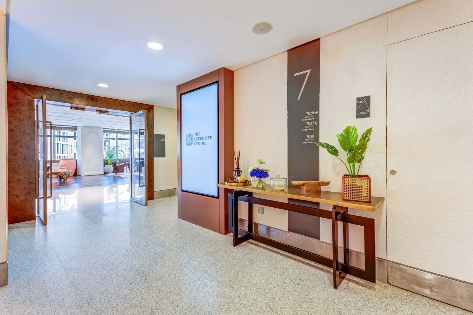 TEC lobby area at KAFD Riyadh offering Limited Liability Comapnies in Saudi Arabia with flexible workspace solutions. 