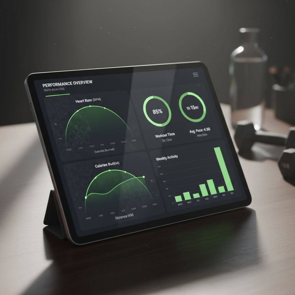 Workout tracking app displaying progress charts and performance analytics