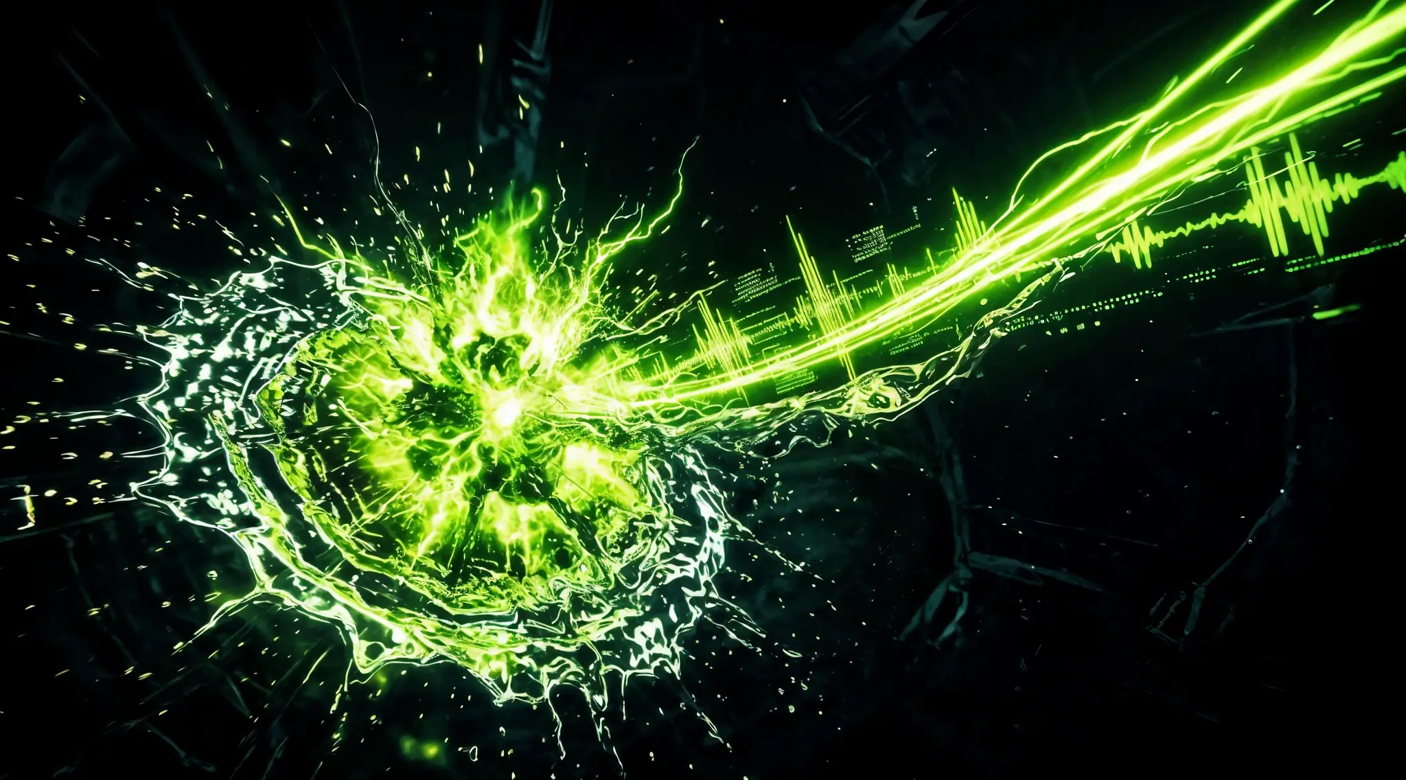 Sonic branding amplifying brand power — sound waves transforming into brand recognition energy