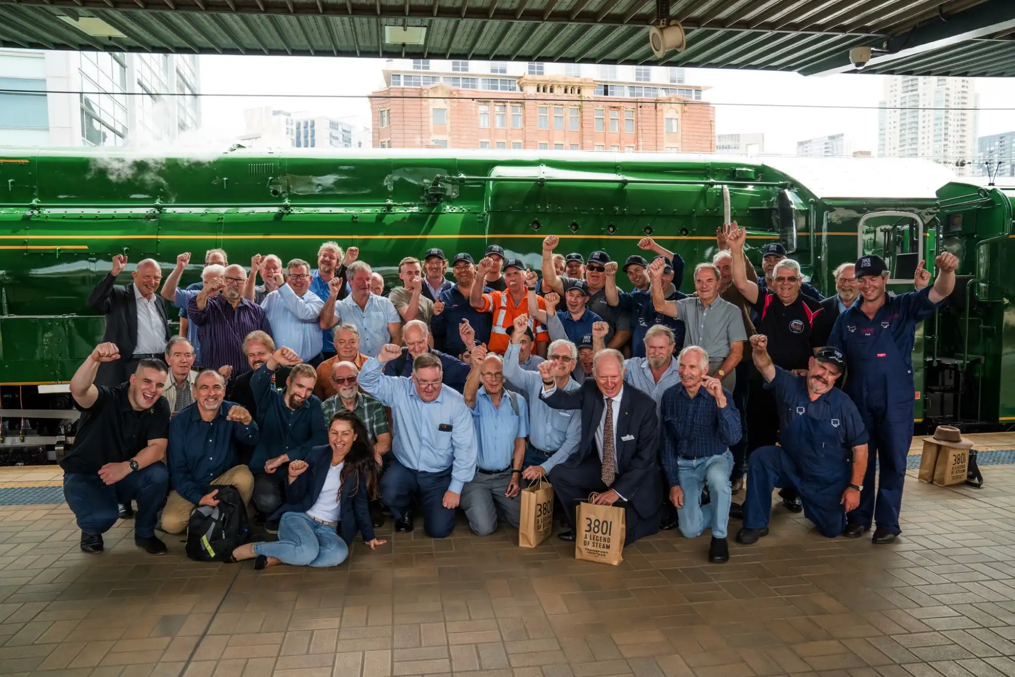 Celebrations as locomotive 3801 is relaunched at Central Station in 2021.