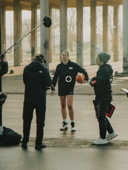 a behind the scenes shot of reilin during a prodcution