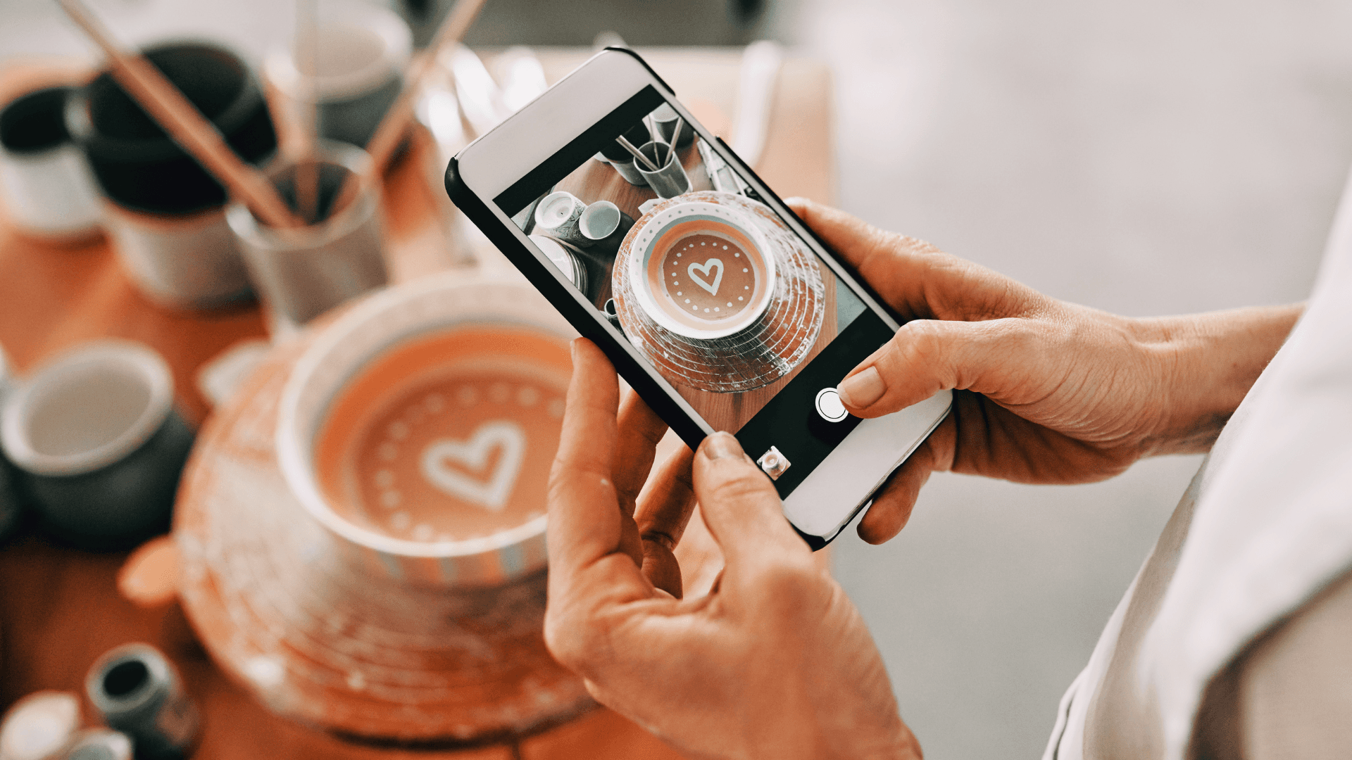 Woman in a beige turtleneck by an old computer and TV, retro 80s office portrait.
