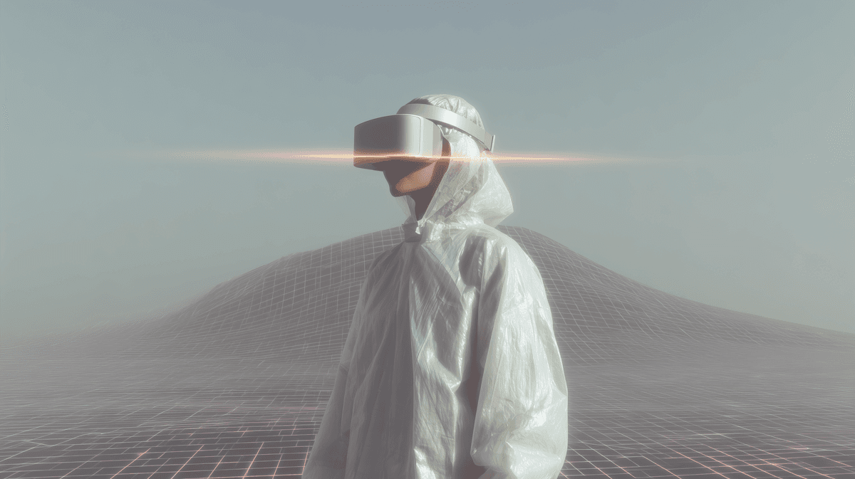 person using vr mountain background