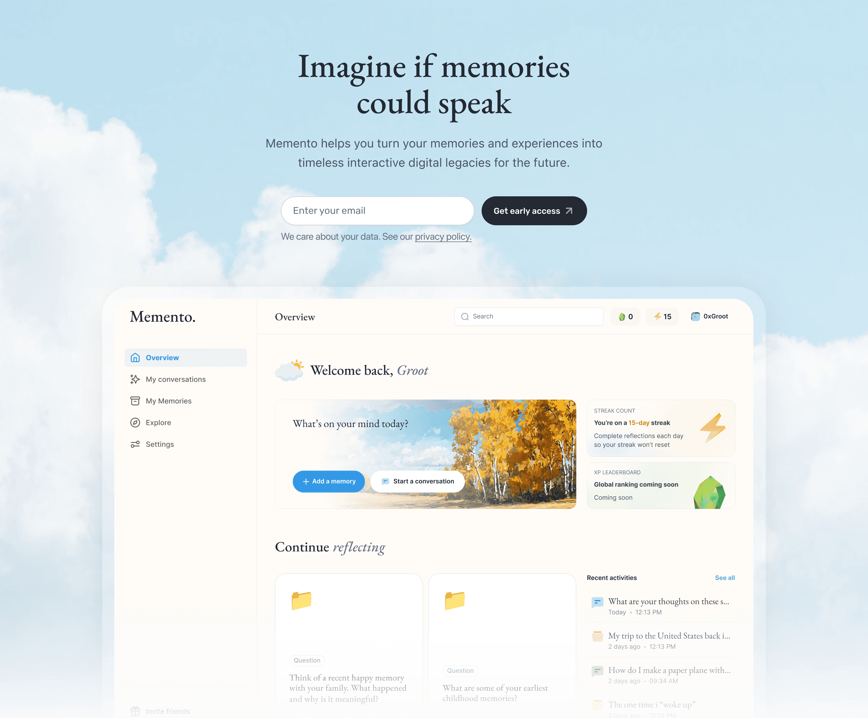 Memento website hero image