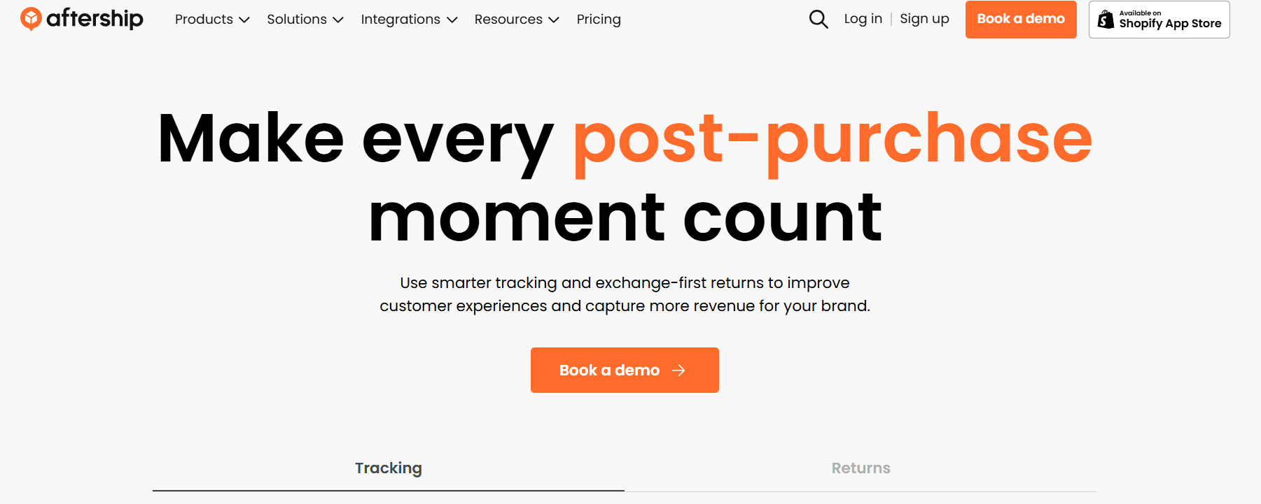 Screenshot aftership homepage