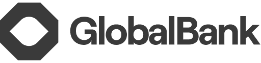 GlobalBank logo featuring a hexagonal shape and bold text.
