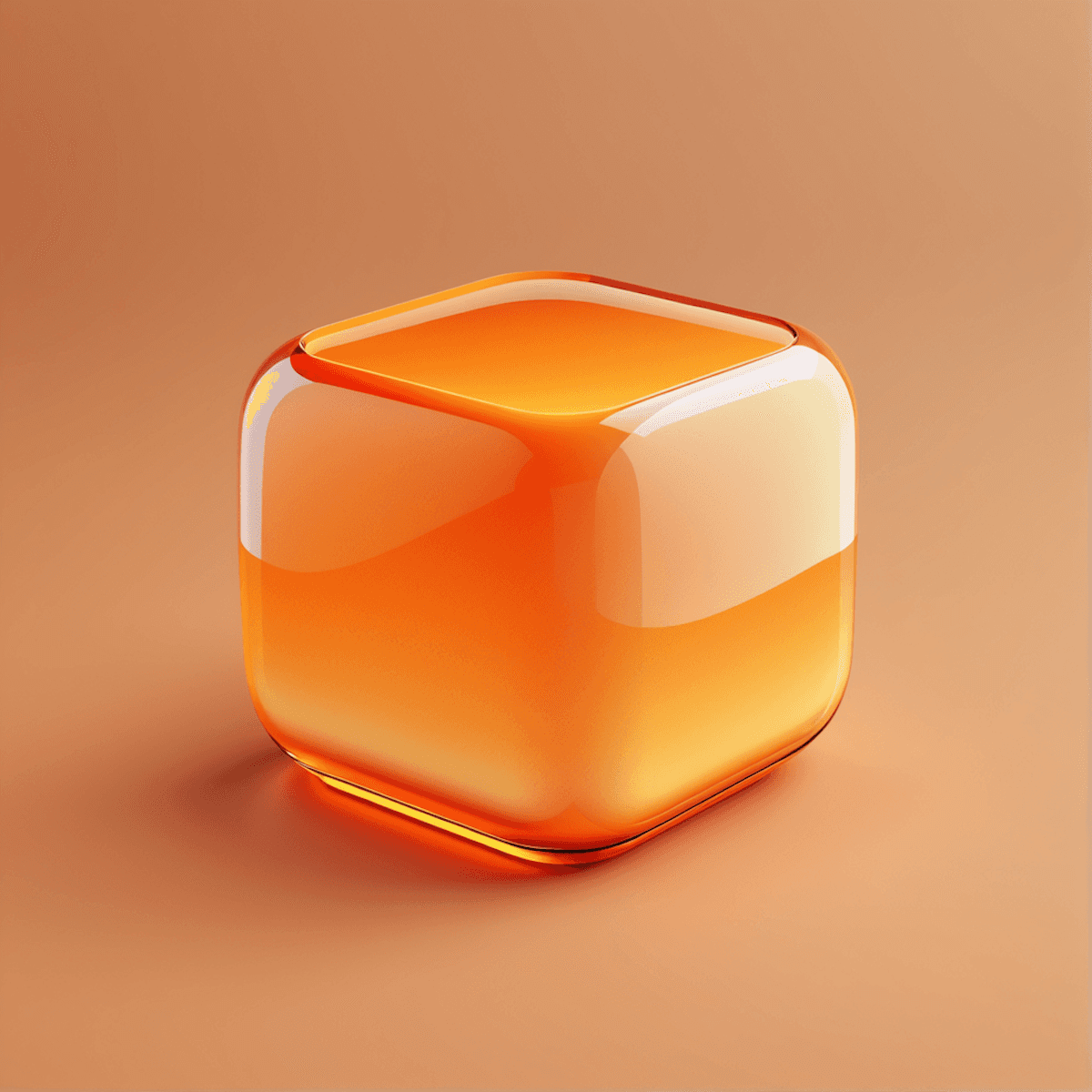 A minimalist studio photograph of a glossy, smooth cube with rounded edges, resting on a flat surface with a soft reflection underneath.