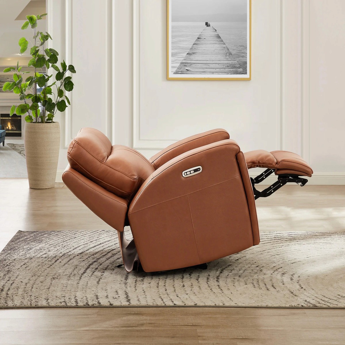 Tan Hydeline Venice zero gravity power recliner in a laid-back position