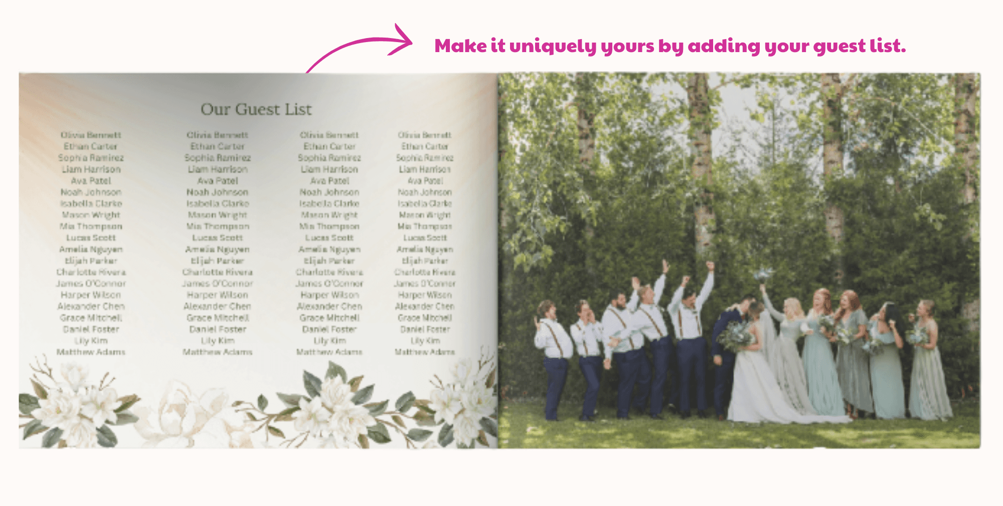 Elegant wedding photo book template preview from Little Emotions