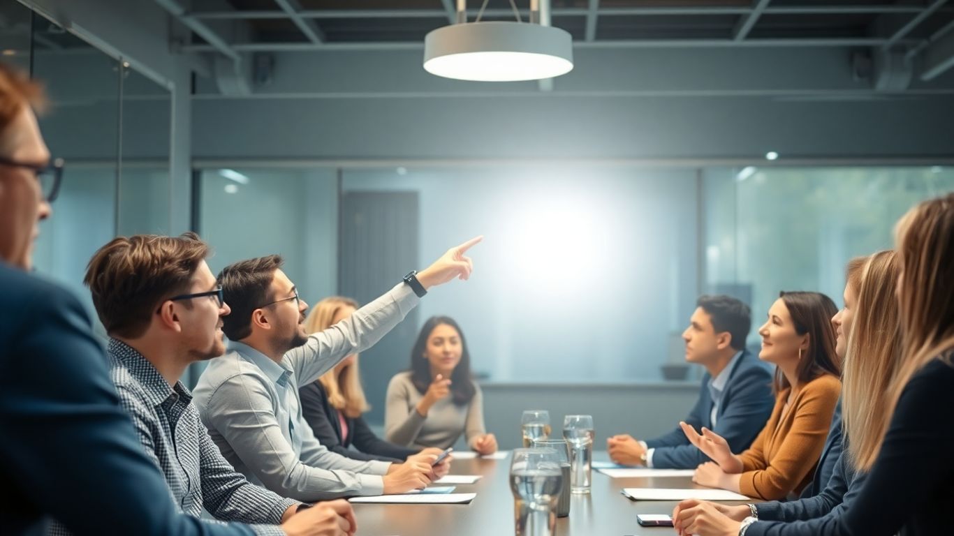 Professionals learning about AI in a modern training setting.