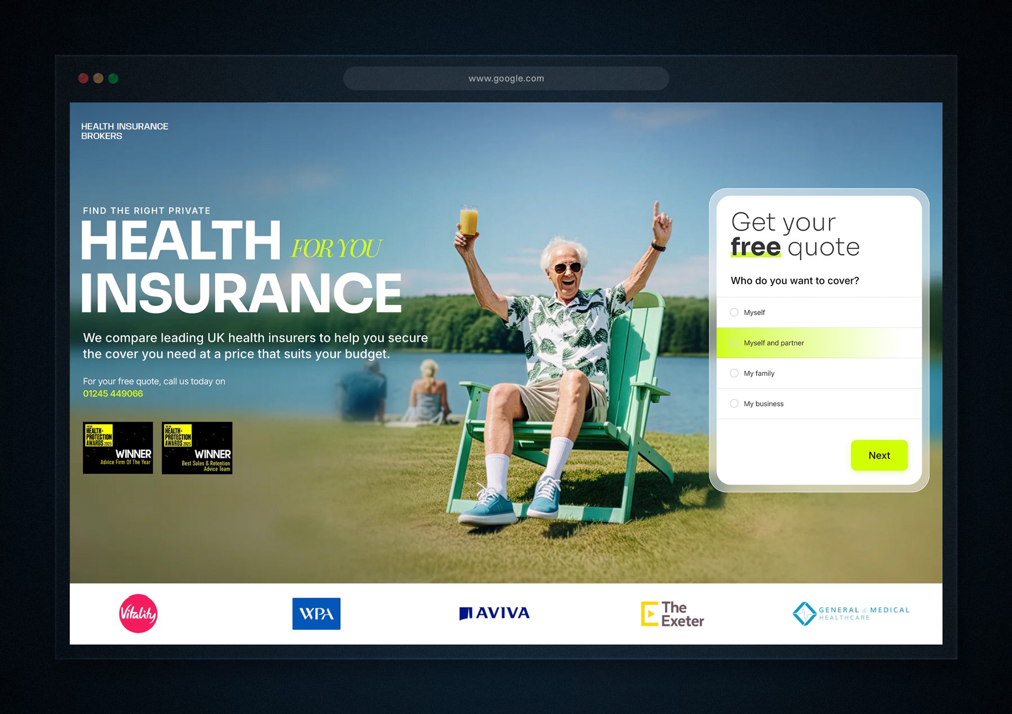 Health insurance website after redesign with clear messaging, structured layout and strong trust signals throughout