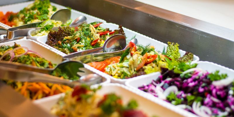 A spread of vegetables in a restaurant