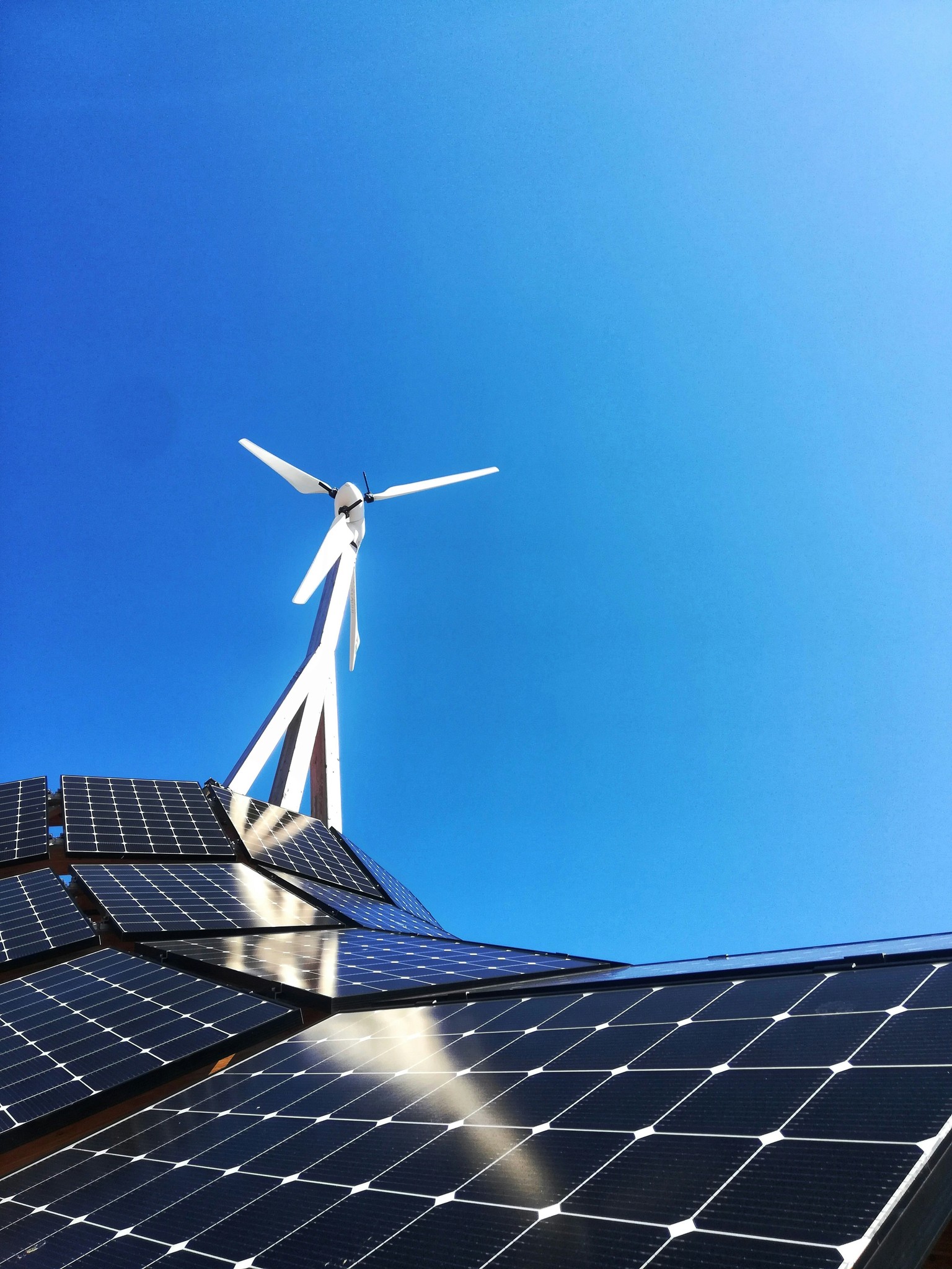 wind turbine against blue sky