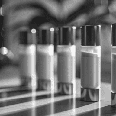 Empty cosmetic bottles with no labels symbolizing high MOQ of k-beauty and its solution