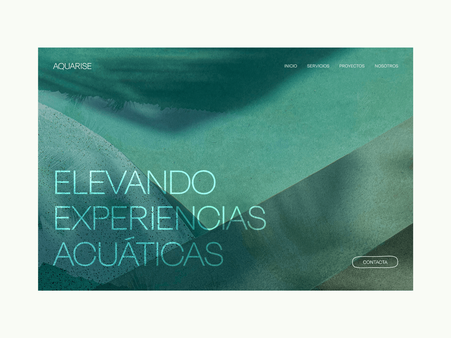 Aquarise homepage over rippling green water