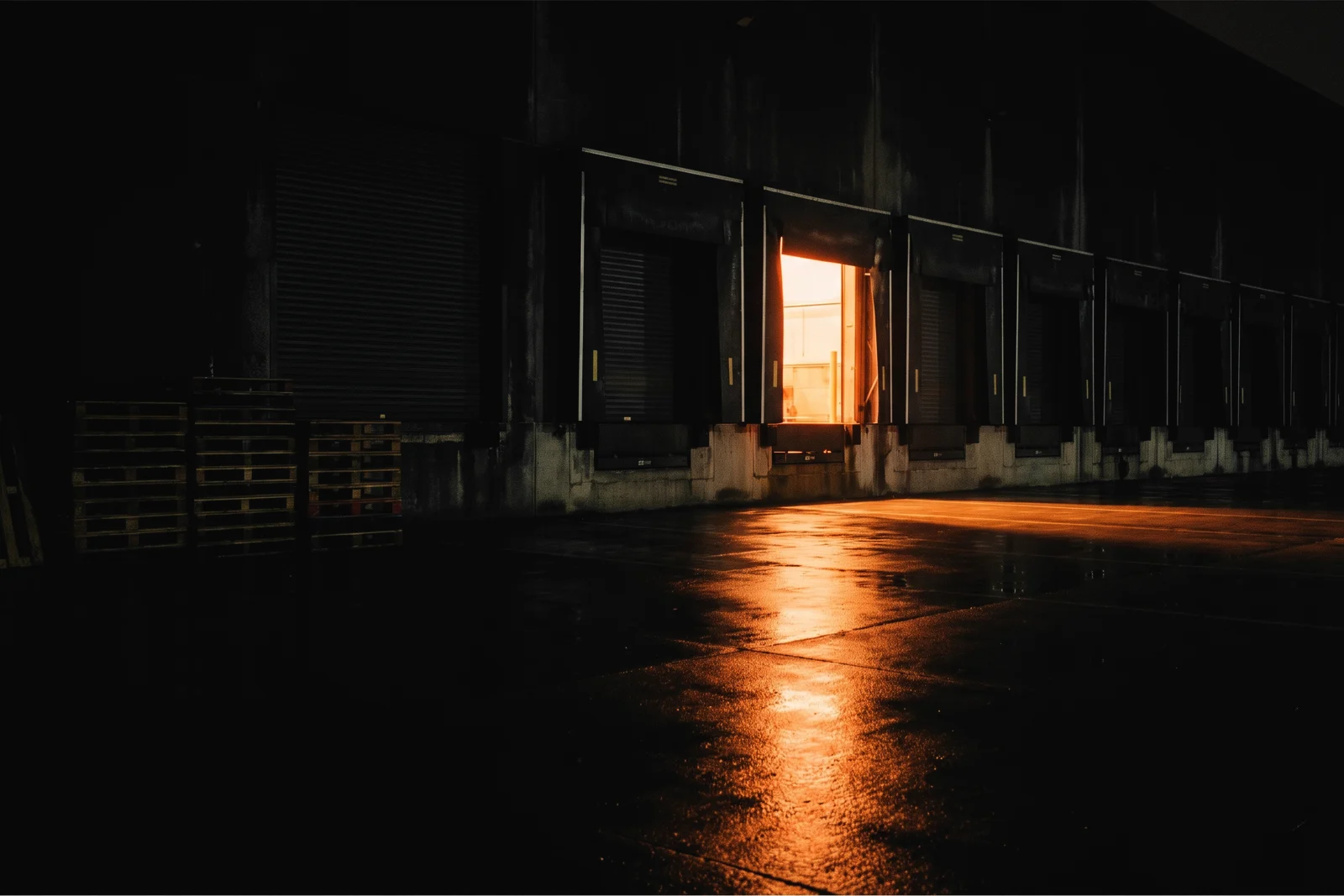 Night loading dock at Nordwind Logistics