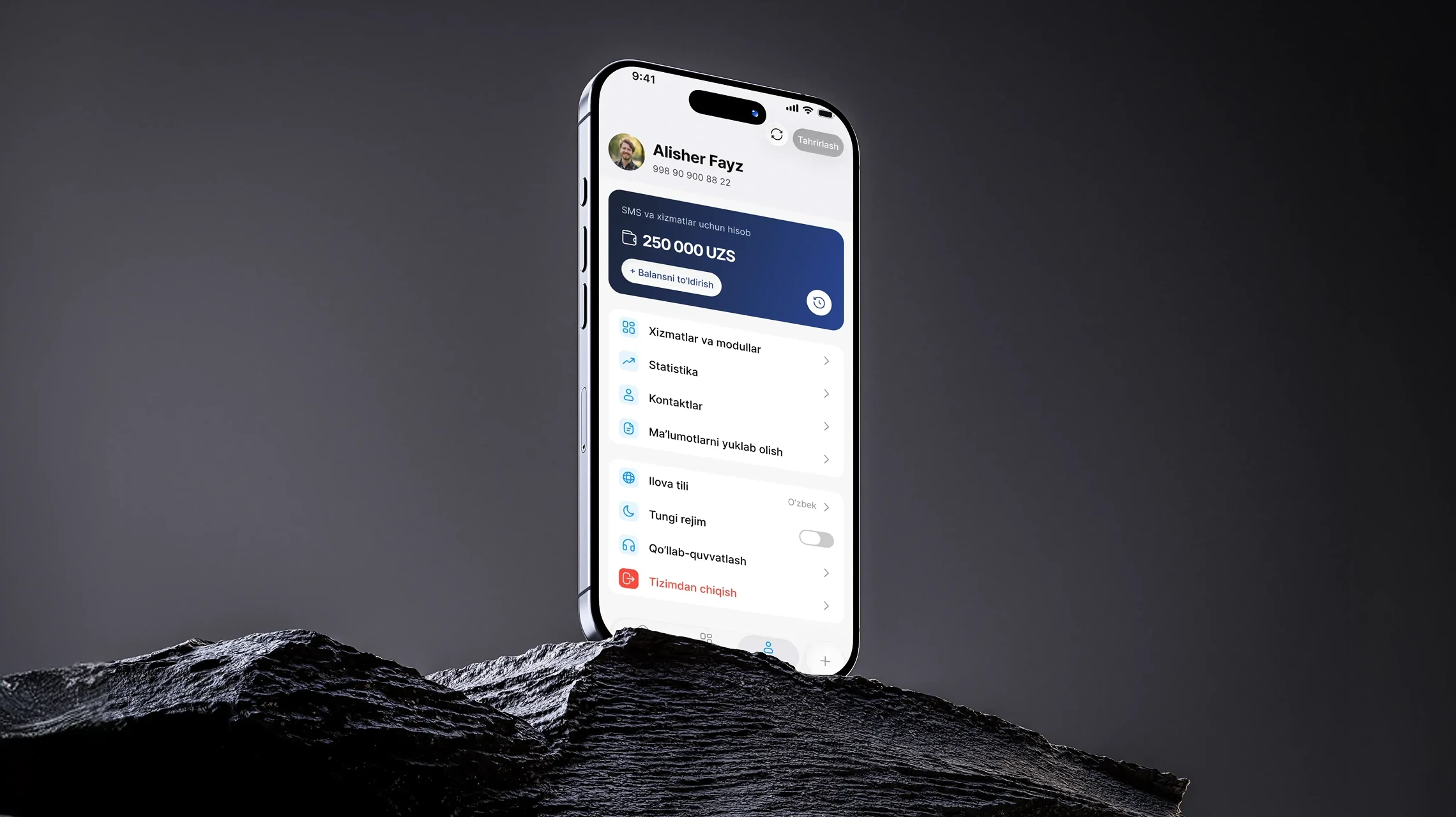 Fin7 smart debt management app — main dashboard UI on iPhone showing balance and debt list, B2B fintech mobile app design 2026