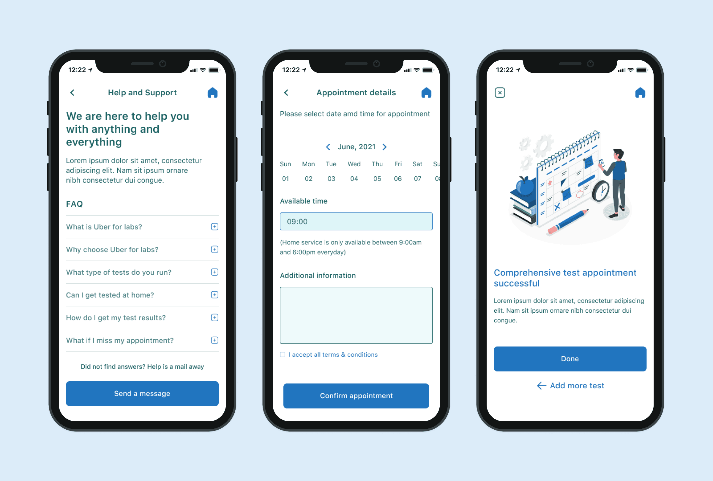 prototype for help and support and booking appointment for home service