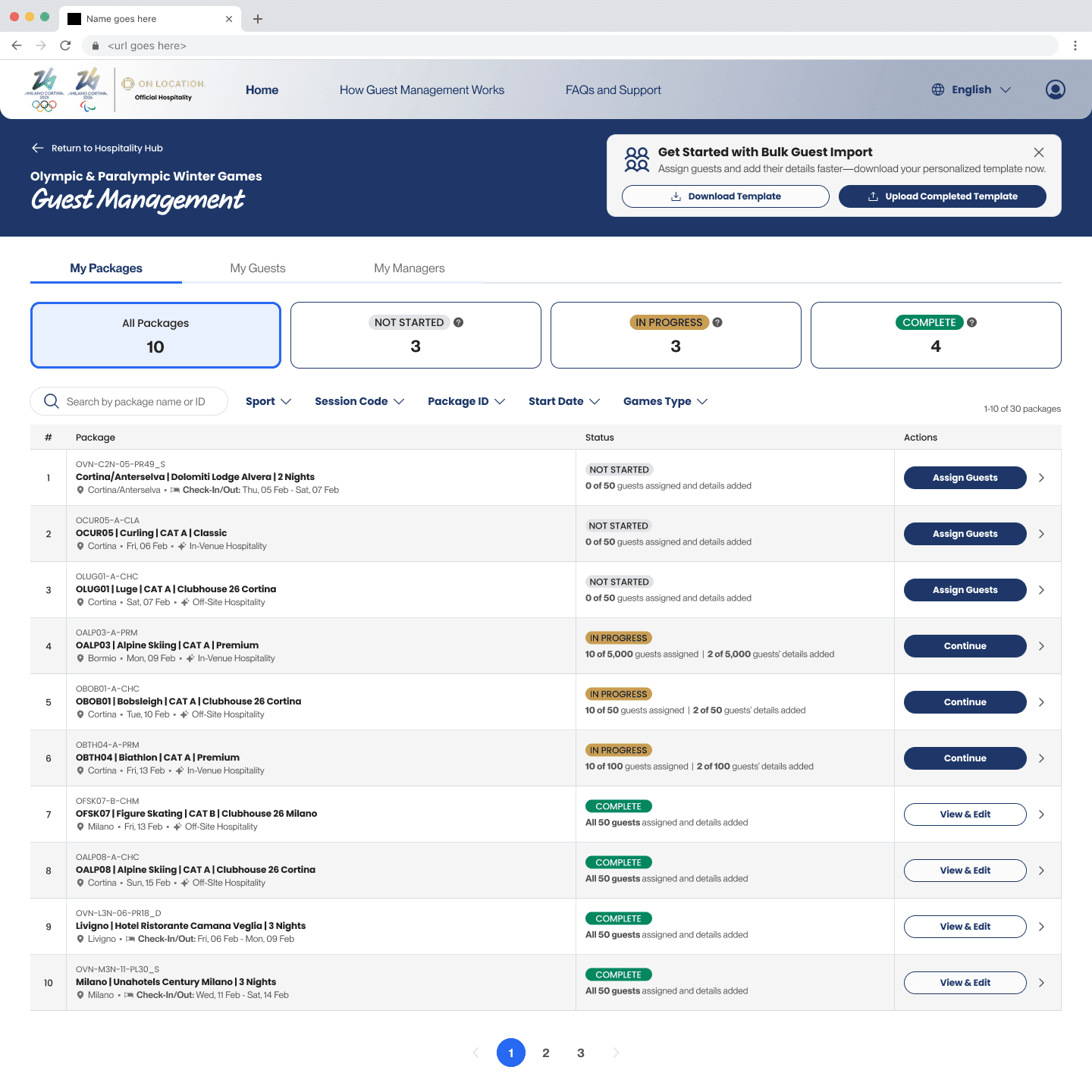Screenshot of hospitality request portal homepage