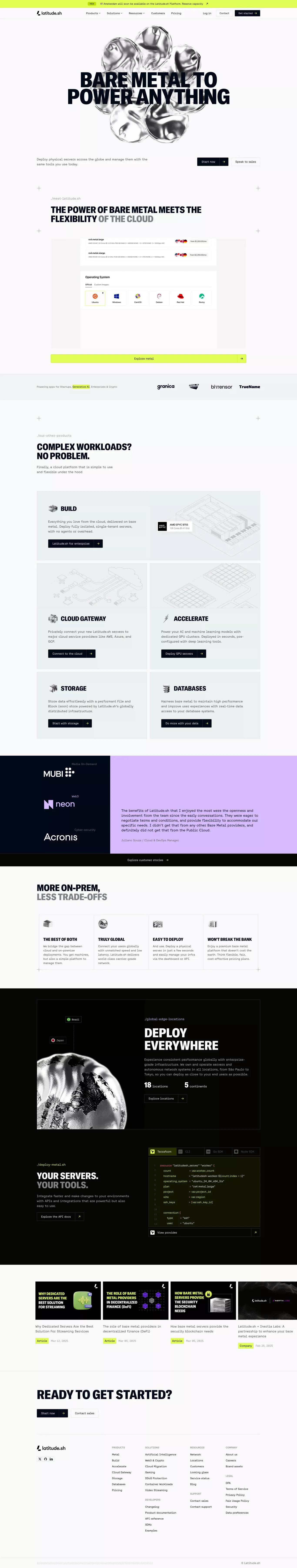 Latitude.sh landing page screenshot showcasing Tech design