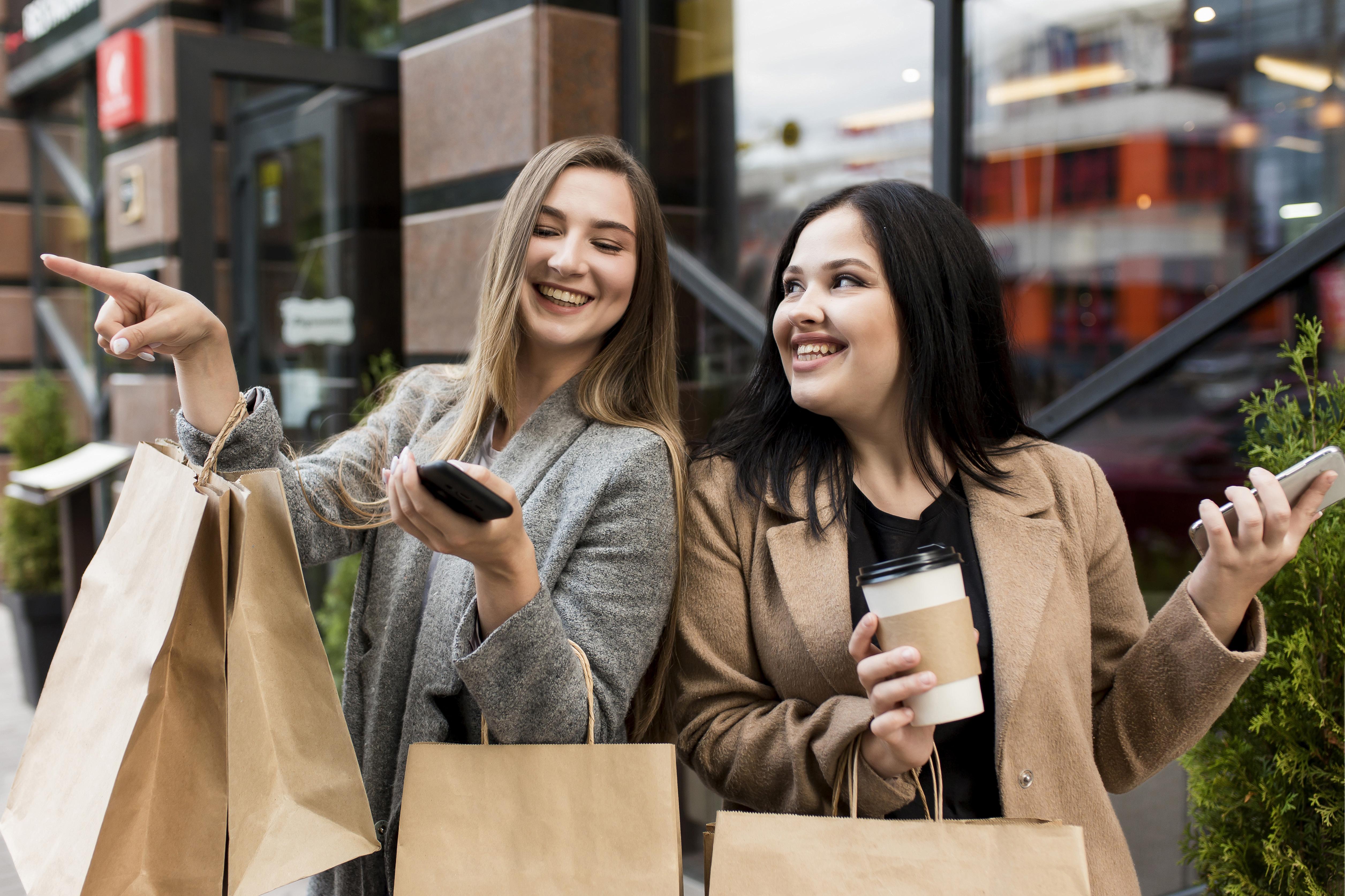 Women happy after shopping