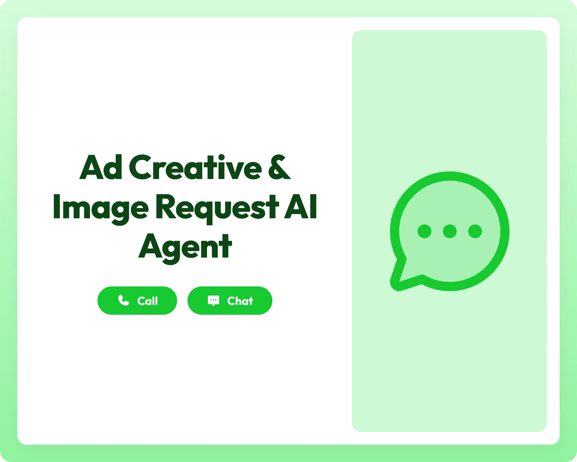 seamless support via call and chat buttons alongside a chat circle dots icon panel for ad creative and image requests