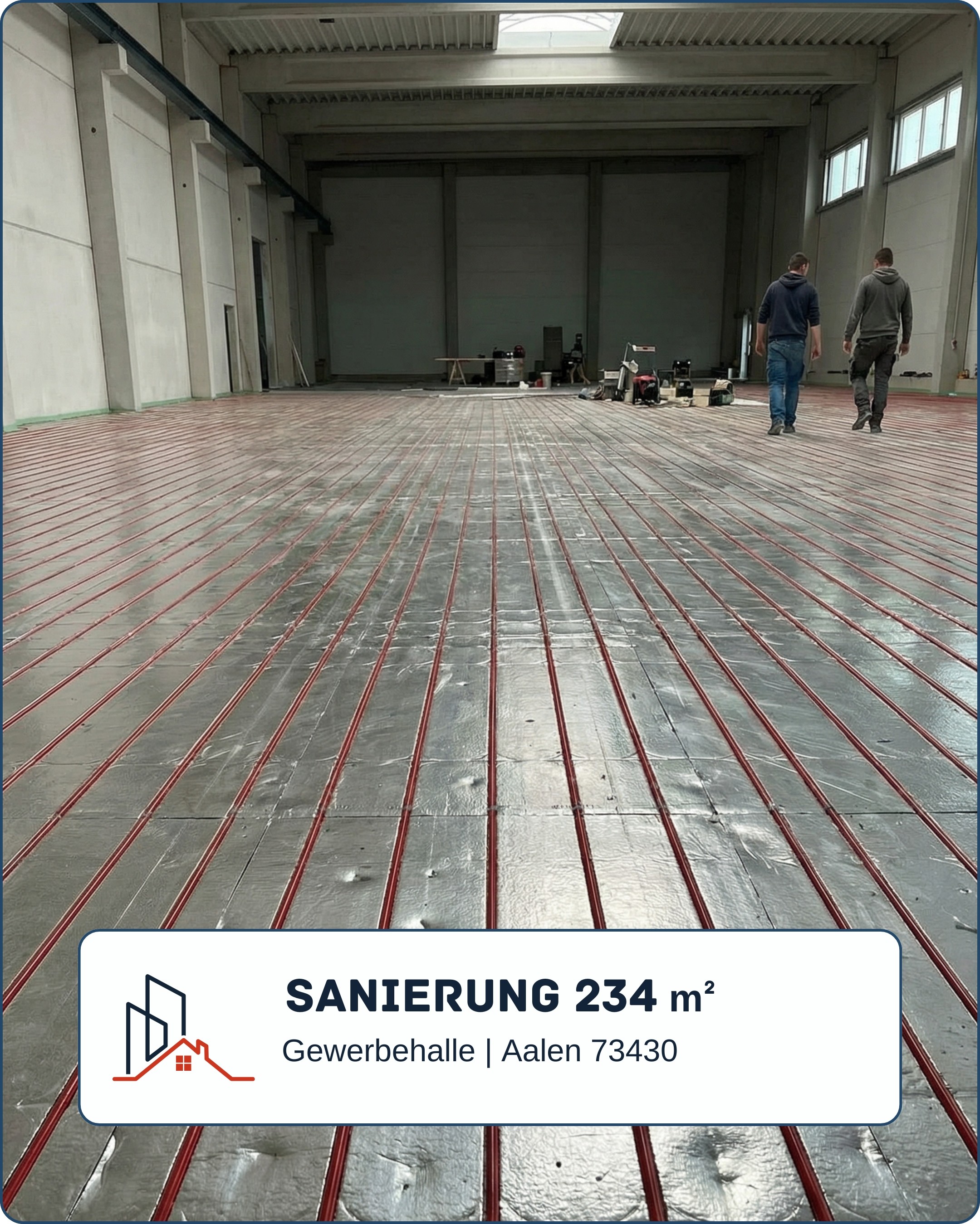 Referenz, verlegte Fußbodenheizung in einer großen Lagerhalle