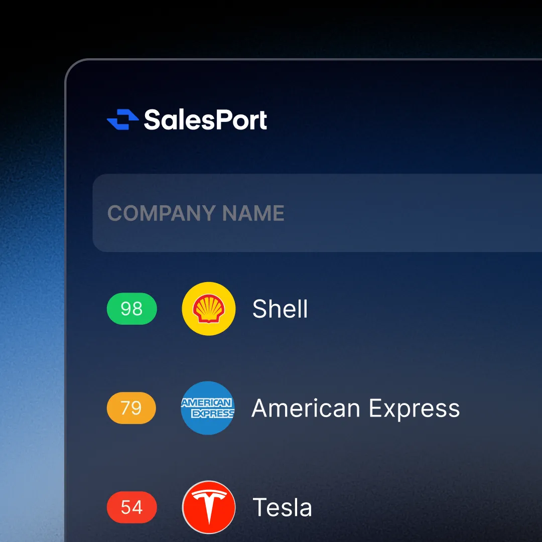 SalesPort interface showing prioritized sales opportunities for Shell, American Express, and Tesla