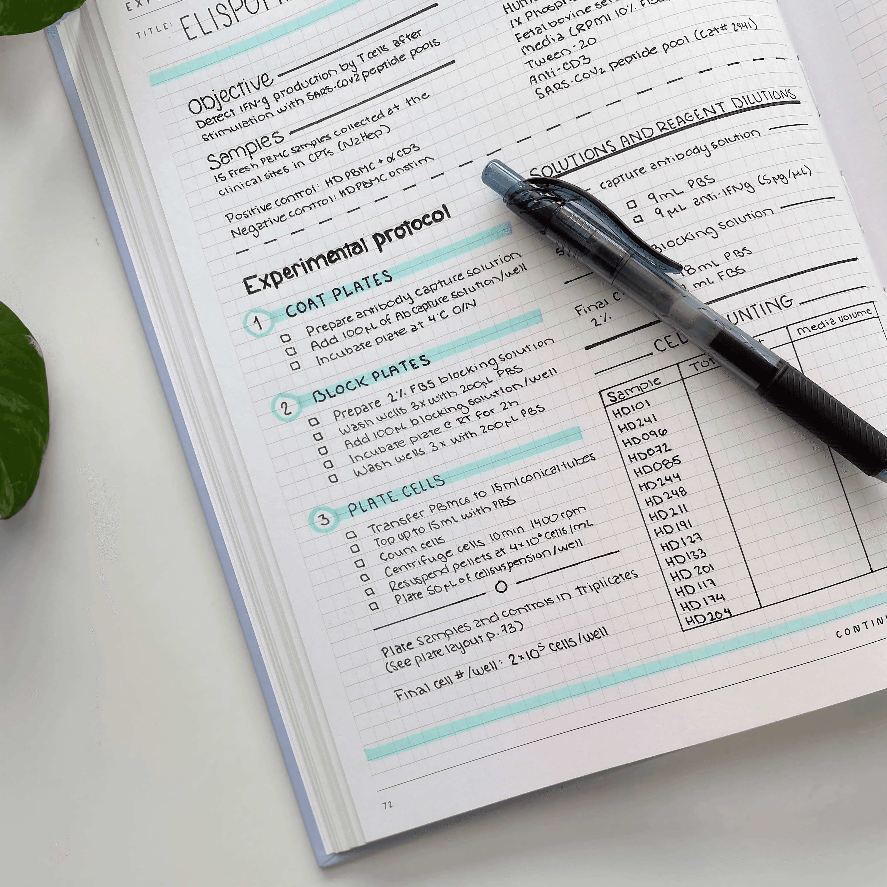 High school student writing detailed experimental observations in a structured lab notebook at a laboratory bench