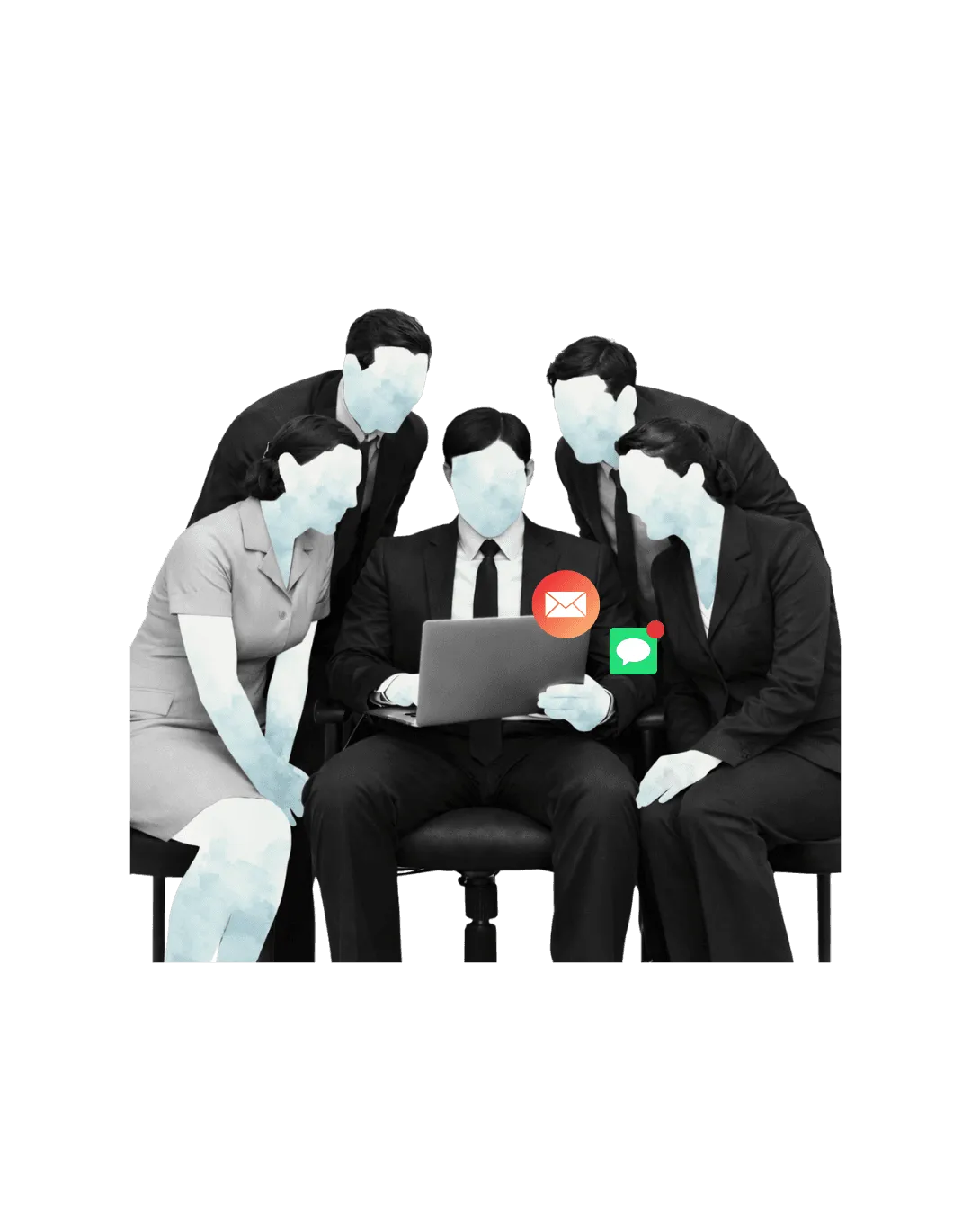 4 persone che guardano la persona seduta al centro con un laptop nelle mani